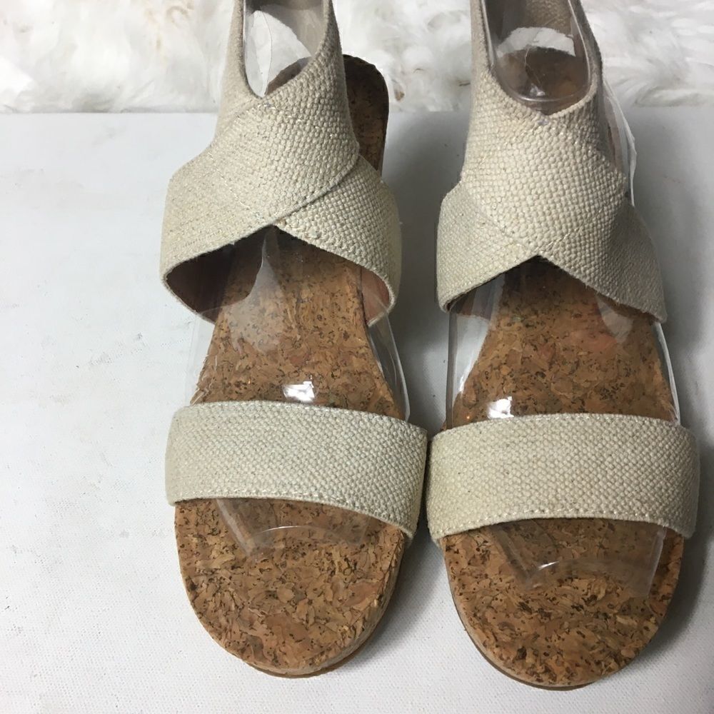Lucky Brand cork wedge khaki elastic sandals SZ10w